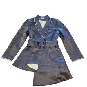 Women's KOANDAILY Navy White Asymmetrical Belted Mini Blazer Dress Size Large